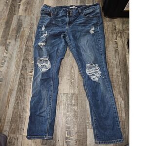 Ripped Distressed Blue Denim Jeans Women's Slim Fit